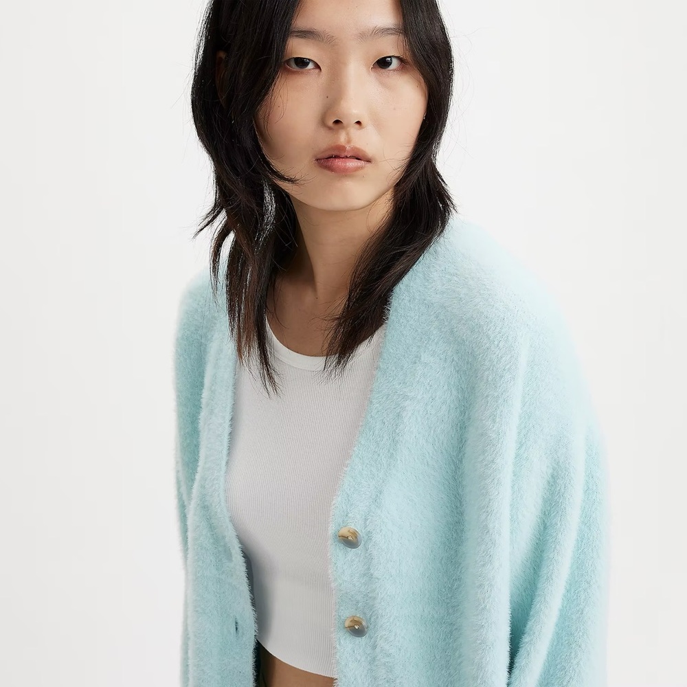Levi's Light Baby Blue fuzzy Cardigan Sweater - Picture 4 of 6